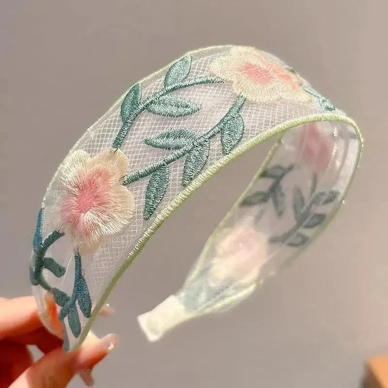 Chiffon Embroidered Floral Headband - 3 Pack