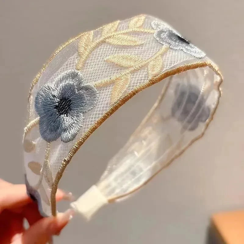 Chiffon Embroidered Floral Headband - 3 Pack