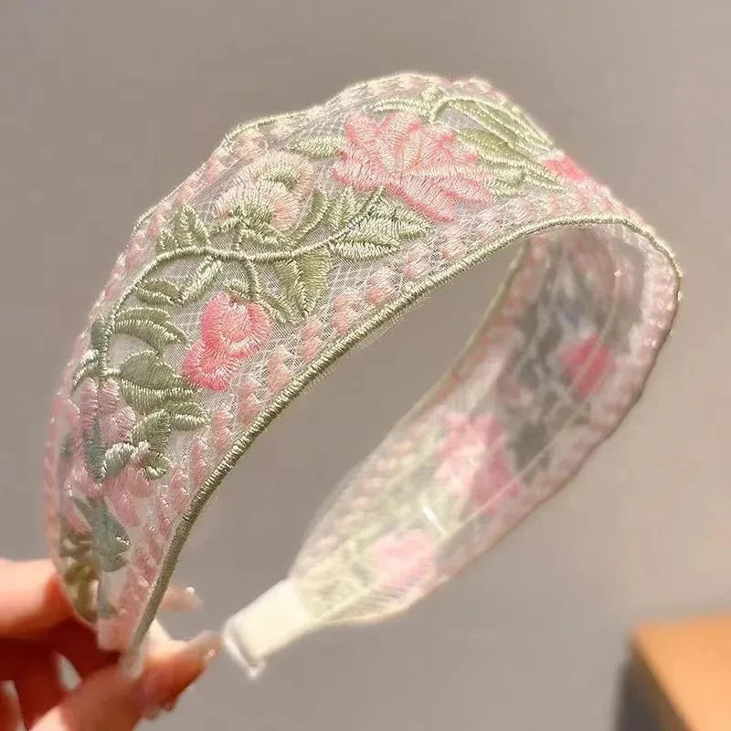 Chiffon Embroidered Floral Headband - 3 Pack