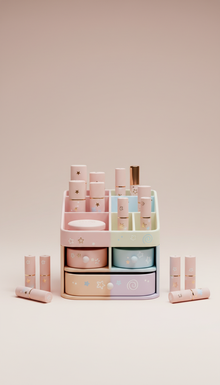 Pastel Wood Makeup Organizer
